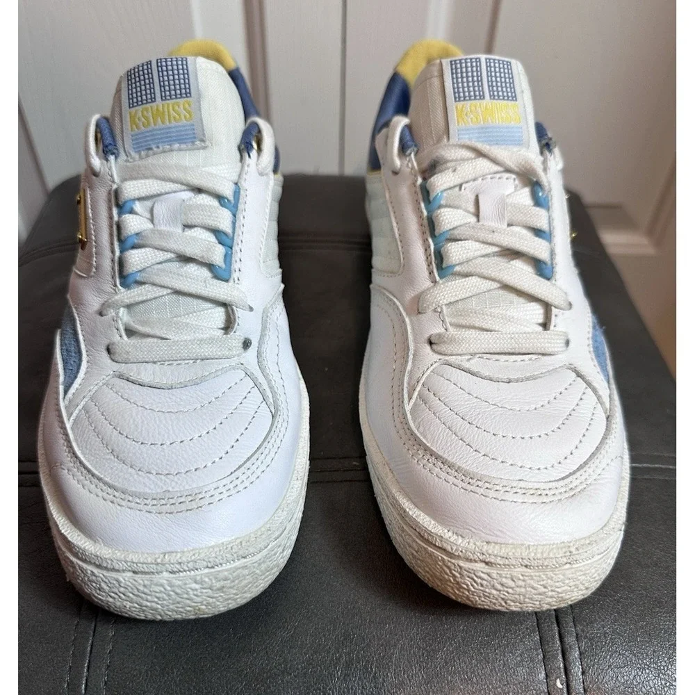 K-Swiss Women's Shoes Size 7. White Blue Yello Low-Top Lace Logo Walking Retro